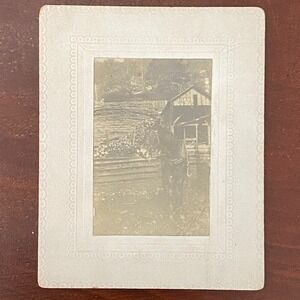 Cabinet Card Photo of a 1900s Logging Operation w Work Horse likely PA or NY